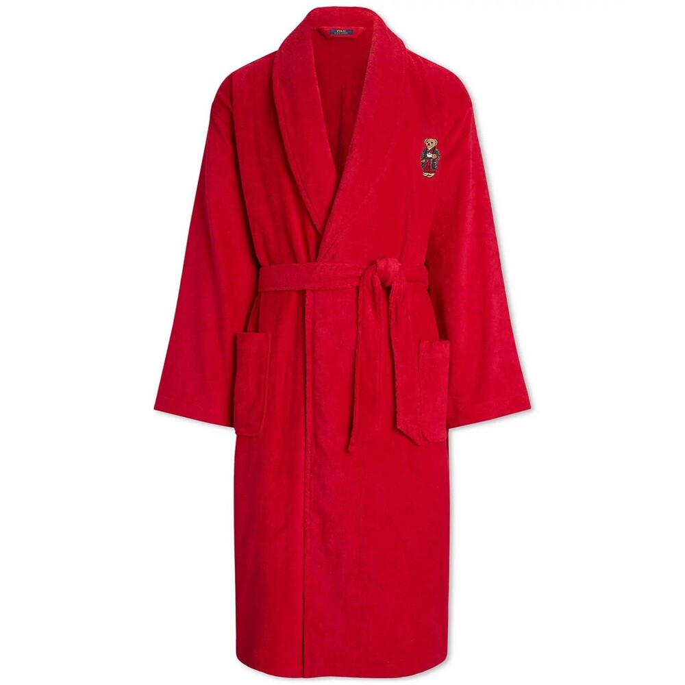 NWT RALPH LAUREN Men's Bear Plush Terry Bath Robe Red S/M